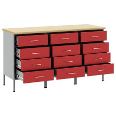 Vidaxl Delovna omara s predalom 3 pcs Rdeča in siva 150 x 55 x 85 cm
