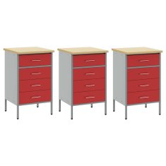 Vidaxl Delovna omara s predalom 3 pcs Rdeča in siva 150 x 55 x 85 cm
