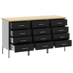 Vidaxl Delovna omara s predalom 3 pcs Črna in siva 150 x 55 x 85 cm
