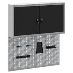 Vidaxl Komplet omare in pegboard 3 pcs Črna 100 x 20 x 115 cm Jeklo