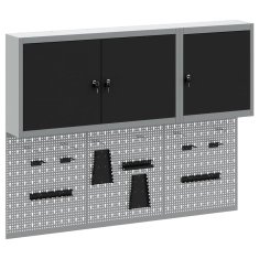 Vidaxl Komplet omare in pegboard 5 pcs Črna 150 x 20 x 115 cm Jeklo