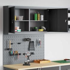 Vidaxl Komplet omare in pegboard 3 pcs Črna 100 x 20 x 115 cm Jeklo