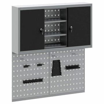 Vidaxl Komplet omare in pegboard 3 pcs Črna 100 x 20 x 115 cm Jeklo