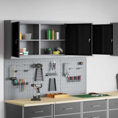 Vidaxl Komplet omare in pegboard 5 pcs Črna 150 x 20 x 115 cm Jeklo
