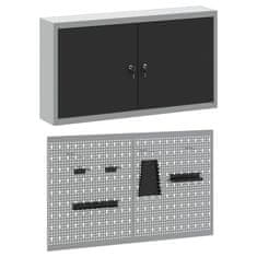 Vidaxl Komplet omare in pegboard 3 pcs Črna 100 x 20 x 115 cm Jeklo
