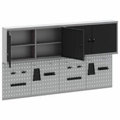 Vidaxl Komplet omare in pegboard 6 pcs Črna 200 x 20 x 115 cm Jeklo