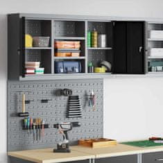 Vidaxl Komplet omare in pegboard 3 pcs Črna 100 x 20 x 115 cm Jeklo