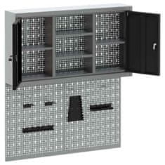 Vidaxl Komplet omare in pegboard 3 pcs Črna 100 x 20 x 115 cm Jeklo