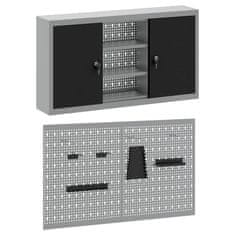 Vidaxl Komplet omare in pegboard 3 pcs Črna 100 x 20 x 115 cm Jeklo