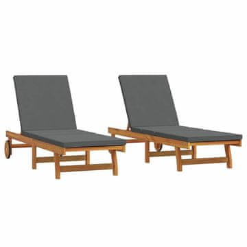 Vidaxl Ležalnik 2 szt. Rjava 65 x 199 x 84 cm Masiven les akacije