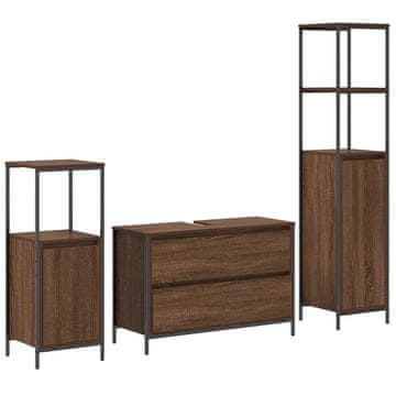 Vidaxl Komplet pohištva za kopalnico s polico 3 pcs Rjavi hrast