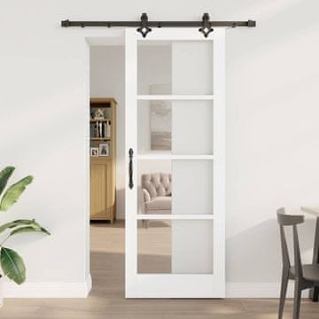 Vidaxl Bela drsna vrata s kompletom strojne opreme 78x211 cm iz masivnega lesa bor
