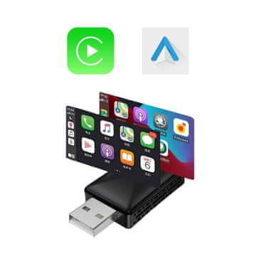 Netscroll USB ključek za brezžično povezavo telefona, Apple CarPlay, Android Auto, kompakten, enostavna namestitev, večja varnost vožnje, stabilna povezava, prostoročne funkcije, CarPlay