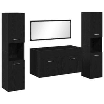 Vidaxl Komplet pohištva za kopalnico z vrati 4 pcs Črna Orehovina