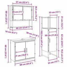 Vidaxl Komplet pohištva za kopalnico 3 pcs Rjava 33 x 33 x 102,5 cm