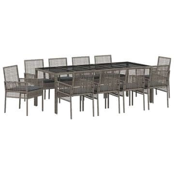 Vidaxl Komplet za jedilnico v vrtu 11 pcs Siva Poly ratan