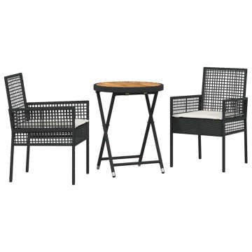 Vidaxl Vrtnik Bistro Set 3 szt. Črna poli ratan