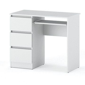 shumee Bela računalniška miza s 3 predali, 90 CM šolsko igralno pohištvo