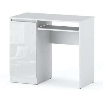 shumee Igralna računalniška miza za šolo, bela sijajna, 90 cm, z 2 policama