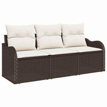 Vidaxl Vrtna sedežna garnitura s shranjevanjem 3 pcs Rjava Poly ratan