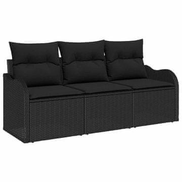 Vidaxl Vrtna sedežna garnitura s shranjevanjem 3 pcs Črna Poly ratan