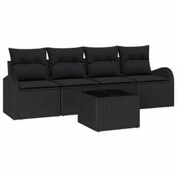 Vidaxl Vrtna sedežna garnitura z blazino 5 pcs Črna 55 x 55 x 37 cm