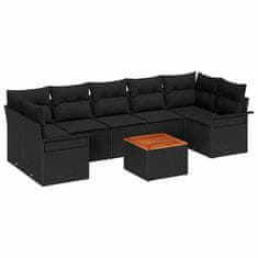 Vidaxl Vrtna sedežna garnitura z blazino 8 pcs Črna 55 x 55 x 37 cm