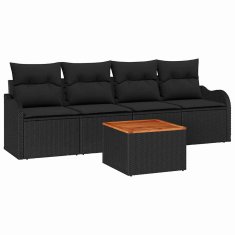 Vidaxl Vrtna sedežna garnitura z blazino 5 pcs Črna 55 x 55 x 37 cm