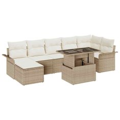 Vidaxl Vrtna sedežna garnitura z blazino 8 pcs Bež Poly ratan