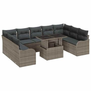 Vidaxl Vrtna sedežna garnitura 10 pcs Siva 100 x 55 x 73 cm Poly ratan