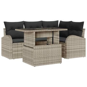 Vidaxl Vrtna sedežna garnitura z blazino 5 pcs Svetlo siva Poly ratan