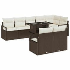 Vidaxl Vrtna sedežna garnitura 9 pcs Rjava in krem 100 x 55 x 73 cm