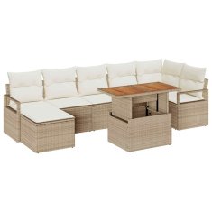 Vidaxl Komplet za jedilnico v vrtu z blazino 8 pcs Bež in smetanova