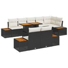 Vidaxl Komplet za jedilnico v vrtu 9 pcs Črna in bež 100 x 55 x 73 cm