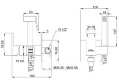 shumee Vgradna kvadratna pipa za bide, črna
