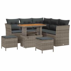 Vidaxl Vrtna sedežna garnitura z blazino 8 pcs Siva 90 x 55 x 71 cm