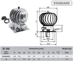 shumee 150 mm vrteča se hibridna dimniška kapuca, elektromotor, dodatna strešna plošča