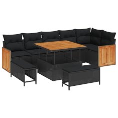 Vidaxl Vrtna sedežna garnitura z blazino 9 pcs Črna 100 x 100 x 71 cm