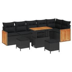 Vidaxl Vrtna sedežna garnitura z blazino 9 pcs Črna 90 x 55 x 71 cm