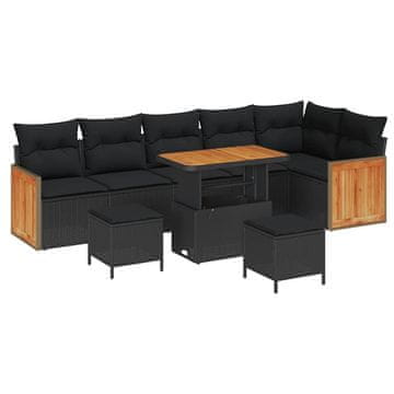 Vidaxl Vrtna sedežna garnitura z blazino 9 pcs Črna 90 x 55 x 71 cm