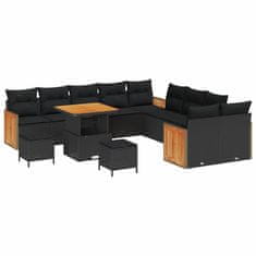 Vidaxl Vrtna sedežna garnitura z blazino 13 pcs Črna 80 x 80 x 71 cm
