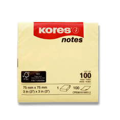 Kores Samolepilni beležni blok - rumen - 75 × 75 mm, 100 listov
