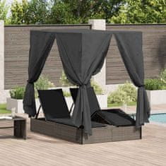 Vidaxl Dvojni ležalnik s streho Siva 205 x 129 x 200 cm PE ratan