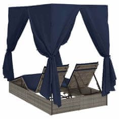 Vidaxl Dvojni ležalnik s streho Siva 205 x 129 x 200 cm PE ratan