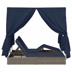 Vidaxl Dvojni ležalnik s streho Siva 205 x 129 x 200 cm PE ratan