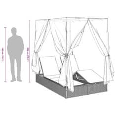 Vidaxl Dvojni ležalnik s streho in zavesami Črna 203 x 128 x 202 cm