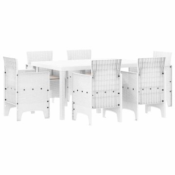 Vidaxl Komplet za jedilnico v vrtu 7 szt. Bela Polt rattan
