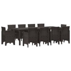 Vidaxl Komplet za jedilnico v vrtu 11 pcs Rjava Polt rattan