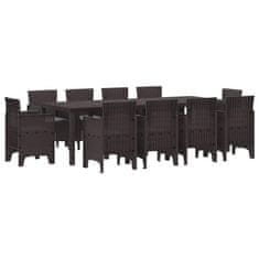 Vidaxl Komplet za jedilnico v vrtu 11 pcs Rjava Polt rattan