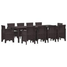 Vidaxl Komplet za jedilnico v vrtu 11 pcs Rjava Polt rattan